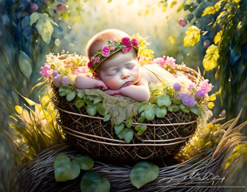 Poster mural toile petite fille dans le panier Meechi 50x70cm sans cadre pour salon