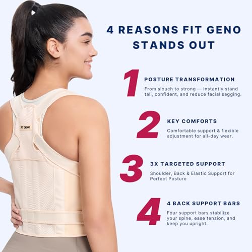 Image of Fit Geno Back Brace Posture Corrector for Women and Men, Shoulder Straightener, Adjustable Full Back Support, Upper and Lower Back Pain Relief - Scoliosis, Hunchback, Spine Corrector (XL, Plus Size)