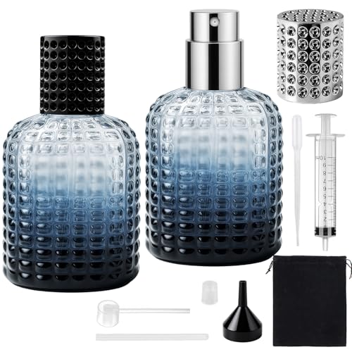 Maxumille 2 Stück Gradient Blue Glas Parfum Flakon Leer 50ml mit Umfüllen Ananas Parfümzerstãuber Leer 50ml Parfüm Zerstäuber Nachfüllbar für Reise Parfüm Alkohol Parfümflaschen zum Befüllen