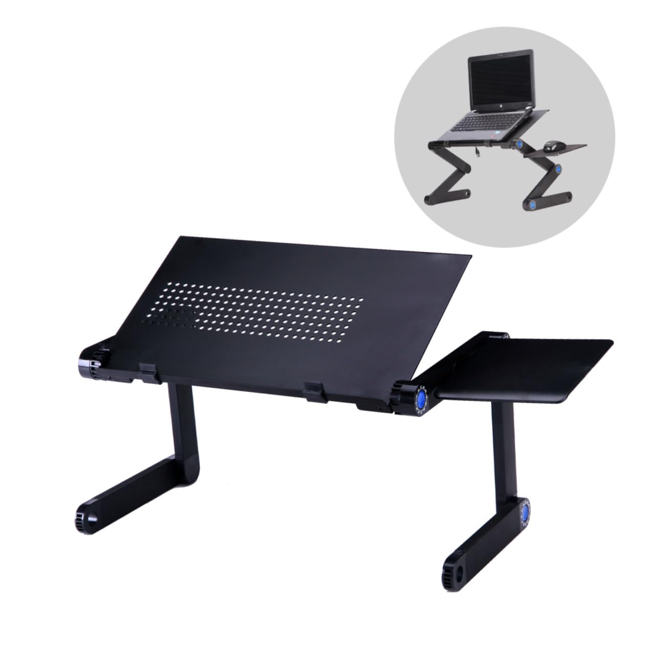Uonlytech Support Laptop Réglable Portable avec Bureau Pliant Et Tapis De Souris Latéral Bureau Noir pour Ordinateur Portable