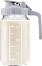 Milk Pitcher Jug, 32oz Airtight Glass Wide Mouth Mason Jar with Pour Spout Lid for Breastmilk, Iced Tea, Cold Brew Coffee, Juice Storage Container (Gray)