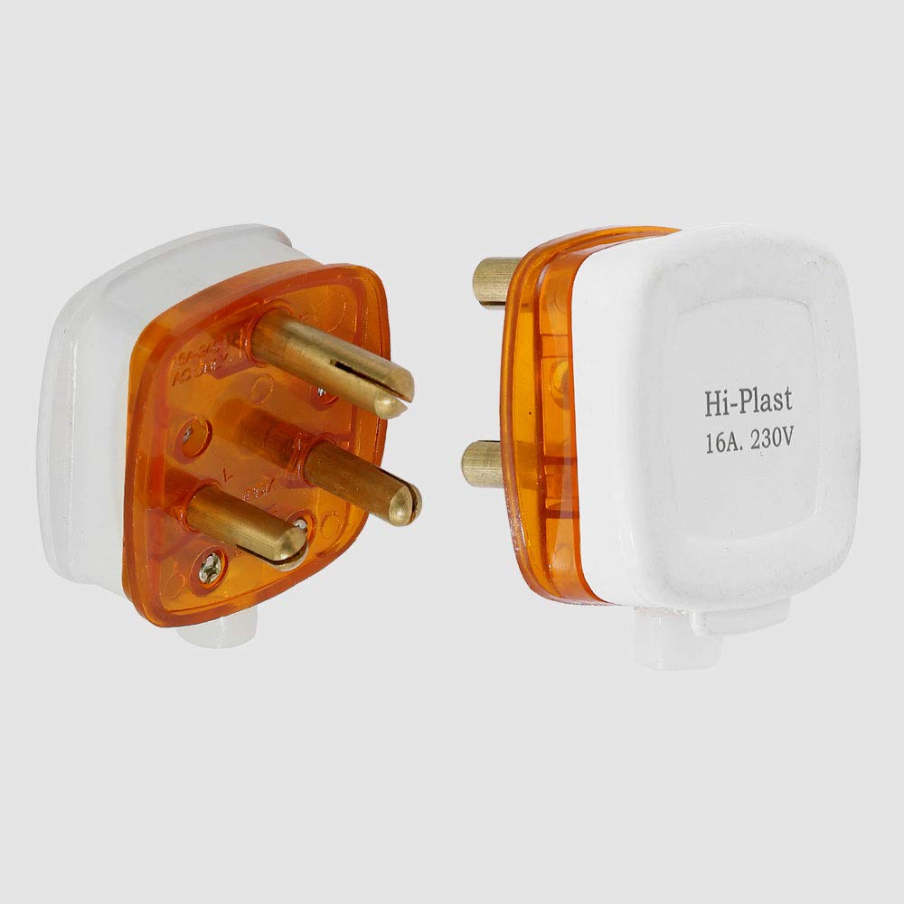 Hi-Plasst 16A 3-Pin Plug Top (Pack of 2) - Heavy Duty Electrical Plug for Refrigerator, AC, EV Charger, Geyser, Washing Machine & High-Power Appliances | Flame-Resistant | Unbreakable PVC & Brass Pins 2