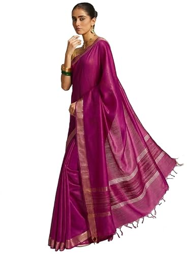 Bhagalpuri Handloom Pure Munga Silk Gold Zari Temple Border Katiya Silk Palla Saree With Running Blouse Color