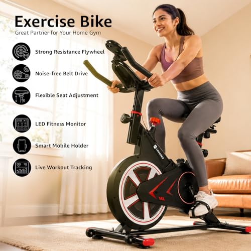 Image of MAXPRO MP007 Spin Bike | Exercise Cycle for Home | 100KG Capacity | 8KG Flywheel | Adjustable Resistance | Silent Belt Drive |4way Adjustable Comfortable Seat Cushion | Indoor Cardio Workout Fitness Bike
