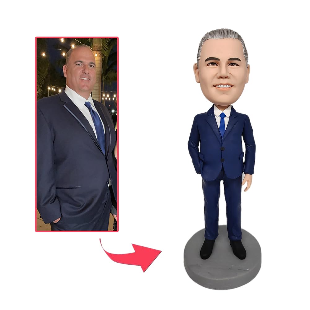 Niestandardowa figurka Bobbleheads spersonalizowane prezenty urodzinowe dla mężczyzny, białe włosy bobble głowa figurki ręcznie robiona spersonalizowana figurka prezent dla chłopaka, męża,