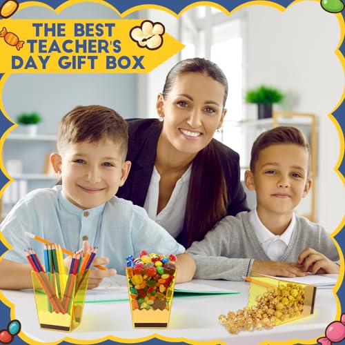 Image of Mimorou 6 Pcs Back to School Teacher Gift Box Container Notebook Pencil Composition Book Crayon Popcorn Candy Jar Containers Holders for First Day of School Party (Pencil Style)