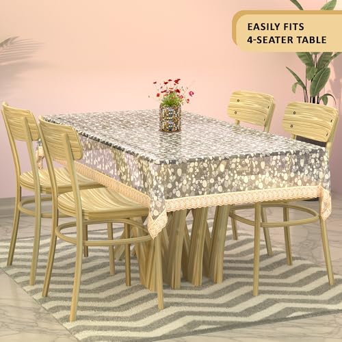 Image of Kuber Industries Waterproof 45x70 Inches Rectangular Table Cloth For 4 Seater Dining Table | PVC Study Table Cover Sheet & Protector | Stone & Golden Lace