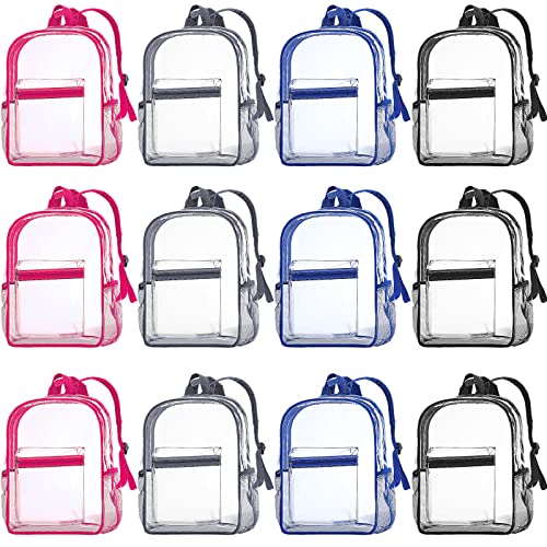 Image of WILLBOND 12Pack Clear Backpack Heavy Duty Transparent Bookbag See Through Waterproof Plastic Backpack Bulk(Multicolor)