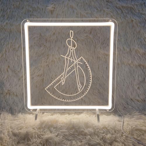 Image of Compass Ruler Neon Signs for Wall Decor, Math Neon Light Sign Learning LED Light Sign for Mathematics Lovers School Research Room Home Decoration, 11 inch x 11 inch