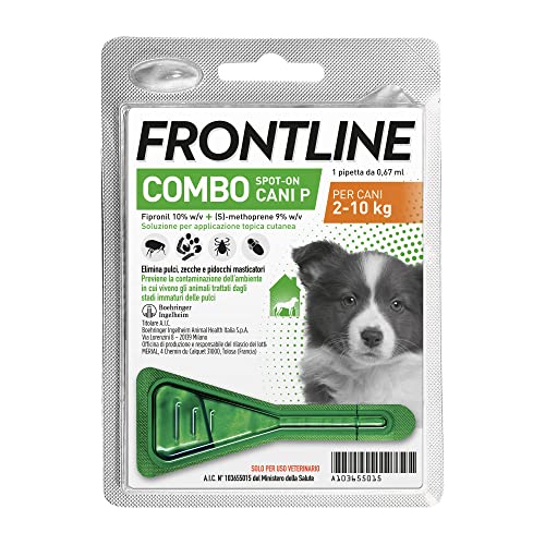 FRONTLINE Combo, 1 Pipetta, Cane Taglia S (2 - 10 Kg), Antiparassitario per Cani, Cuccioli di Lunga Durata, Protegge il Cane e Anche la Casa da Pulci, Zecche, Uova e Larve, Antipulci 1 Pipetta