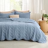 Bedsure Quilts Queen Size - Pre-Washed Queen Quilt Bedding Set - Ultra Soft Bedspread - Mineral Blue Bedding Coverlet for All Seasons (Includes 2 Pillow Shams)