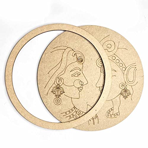 Image of Adikala Radha Krishna ji MDF Engraved Design Wall Plate Base With Frame Cutout for DIY Craft