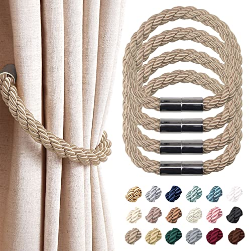Pretty Jolly 4 Stück starke magnetische Vorhang-Raffhalter, moderner, einfacher Stil, Vorhanghalter, praktisch, dekoratives Gewebe, für dünne oder dicke Fenstervorhänge für Zuhause und Büro (Khaki) Cover