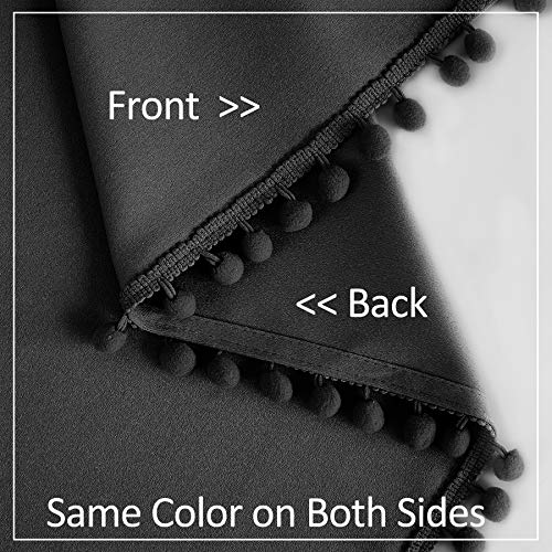 Image of Treatmentex Pom Pom Blackout Curtains Black 45 inch Half Window Curtain Set for Small Window Basement Laundry Short Drapes 2Panels Rod Pocket