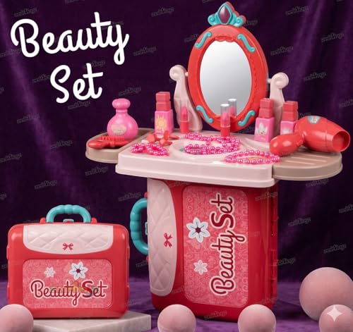Image of Zest 4 Toyz Makeup Kit Set for Kids 3 in 1 Learning Educational Toy Makeup Set Kit for Girls 6-12 Suitcase Kit with Accessories Pretend Play Set Portable Suitcase Toy Gift for Girls - Pink