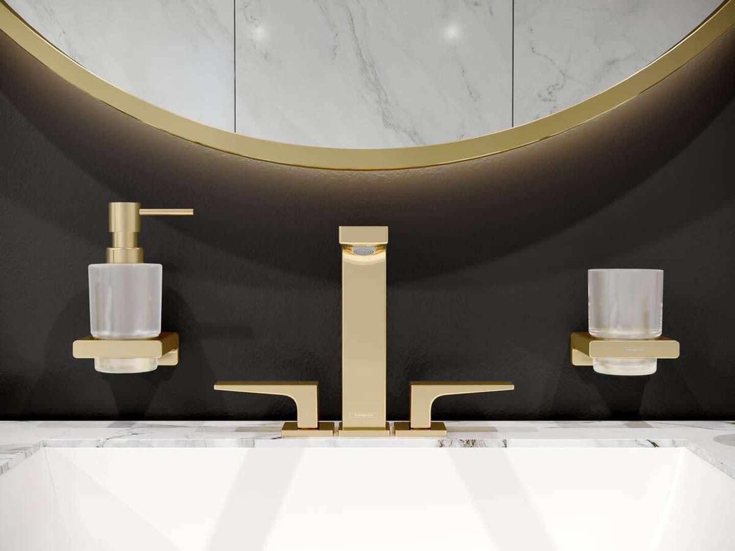 hansgrohe AddStoris - Portaspazzolino, portaspazzolini da parete, bicchiere porta spazzolino, fissaggio nascosto, accessori bagno, oro lucido, 41749990