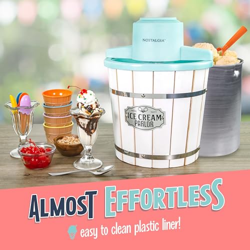 Nostalgia Electric Ice Cream Maker – Parlor Style, Old Fashioned Soft Serve Ice Cream Machine Makes Frozen Yogurt or Gelato in Minutes - Fun Kitchen Appliance – White - 4 Quart