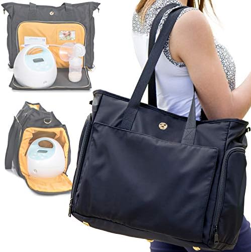 Zohzo Lauren Breast Pump Bag - Portable Tote Bag Great for Travel or Storage – Includes Padded Laptop Sleeve - Fits Most Major Brands Including Medela and Spectra (Pewter)