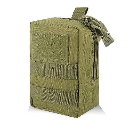 FUNANASUN MOLLE Pouches - 2 Pack Tactical Compact Pack Water-Resistant Utility EDC Pouch Small Black with US Flag Patch (Green)