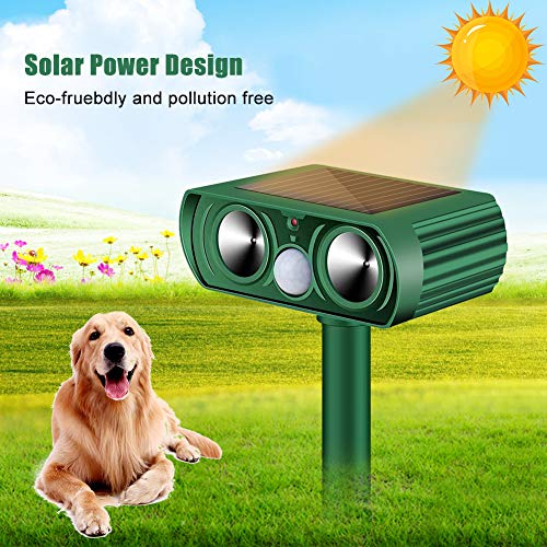 AUDS Ultrasonic Dog Chaser,Animal Deterrent with Motion Sensor and Flashing Lights Outdoor Solar Farm Garden Yard Repellent,Dogs, Cats, Birds