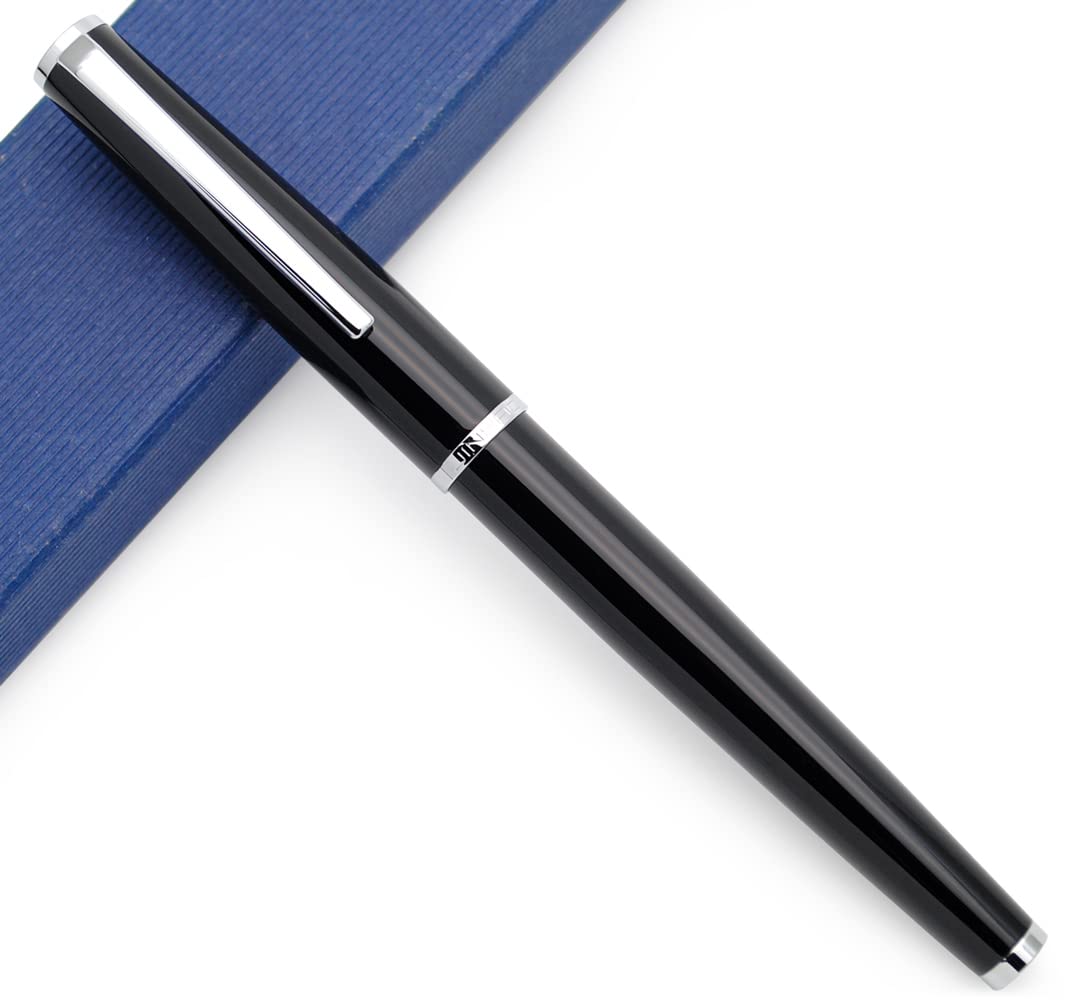 JINHAO 95 Series Metal Fountain Pen (Black with Silver Clip, F Nib 0.5mm)