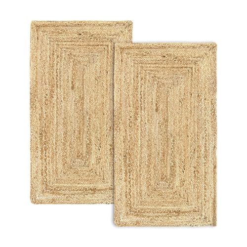 Hamid Pack 2 Alfombras Yute Alhambra Color Natural, Alfombras 100 Fibra De Yute, Trenzado A Mano, Alfombras De Salón, Comedor, Dormitorio, Pasillos, Color Natural 60x110cm 2uds