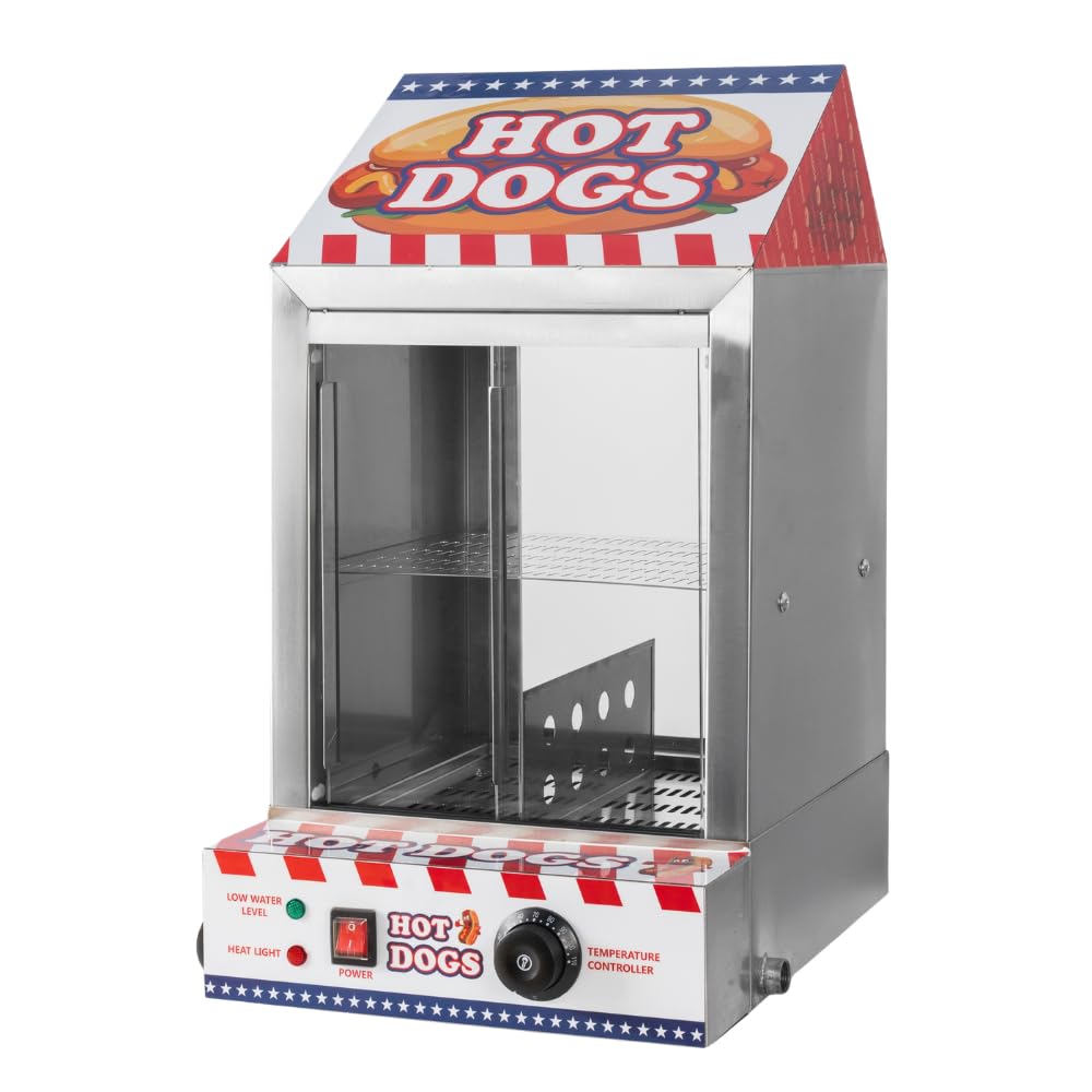 Máquina de Hot Dogs Acero Inoxidable 200 Salchichas 50 Panecillos Bandejas Extraíbles Válvula Drenaje