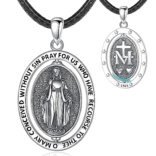 EUDORA Harmony Ball Collar Virgen María para Mujer Hombre Plata de Ley 925, Giratorio Colgante Medalla de Milagrosa Nuestra Señora de Guadalupe Joyería Virgencita Religiosa Regalo para Mujer, 61CM