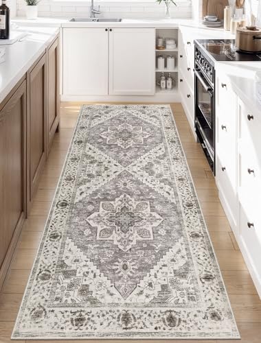 SERISSA Boho Washable Runner Rug, 2x6 Rug Non-Slip Vintage Earth Tone Hallway Kitchen Runner Rug Ultra Soft Print Distressed Floor Carpet for Bedroom Bathroom Laundry Room
