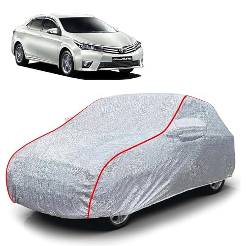 Image of Sulfar 100% Waterproof Car Body Cover Compatible with Mirror for Toyota Altis (Triple Stitched, Full Bottom Elastic, Magic Silver with Red Piping)