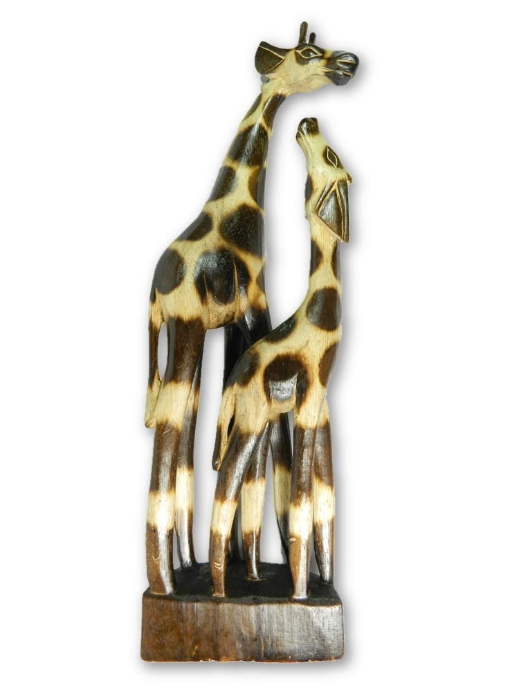 Thai Gifts Wooden Giraffe Carving - Mother And Baby Family Giraffes 50Cm