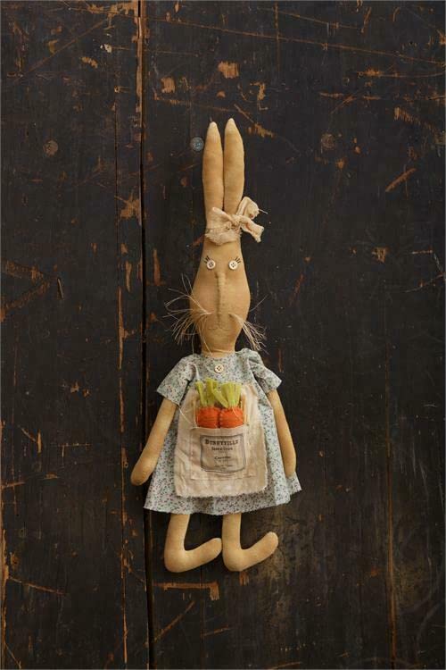 Primitive Spring Beatrice Bunny Rabbit with Carrot in Pocket DollEaster for HomeFarm House Kitchen Decor