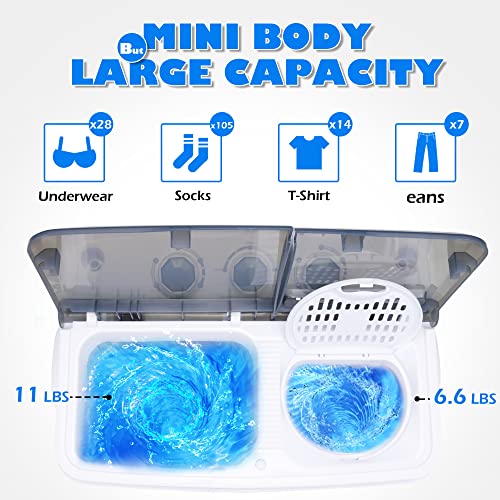 Homguava Portable Washer Machine 17.6LBS Capacity Mini Washing Machine 2 in 1 Compact Washer and Dryer Combo Twin Tub Laundry Washer(11LBS) & Spinner (6.6LBS) with Built-In Gravity Drain Pump(GREY)