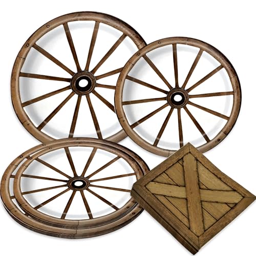 BACH AND BOOZY 60 pièces décorations vintage pour fêtes western comprenant assiettes roue de chariot serviettes vaisselle rodeo far west pour fêtes cow boy country...