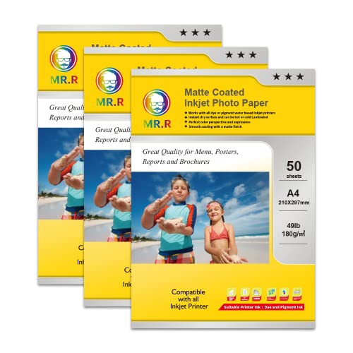 MR.R Inkjet - Papel fotográfico mate, 180 g/m², 210 x 297 mm, 50 hojas para impresoras HP Epson Canon Cover