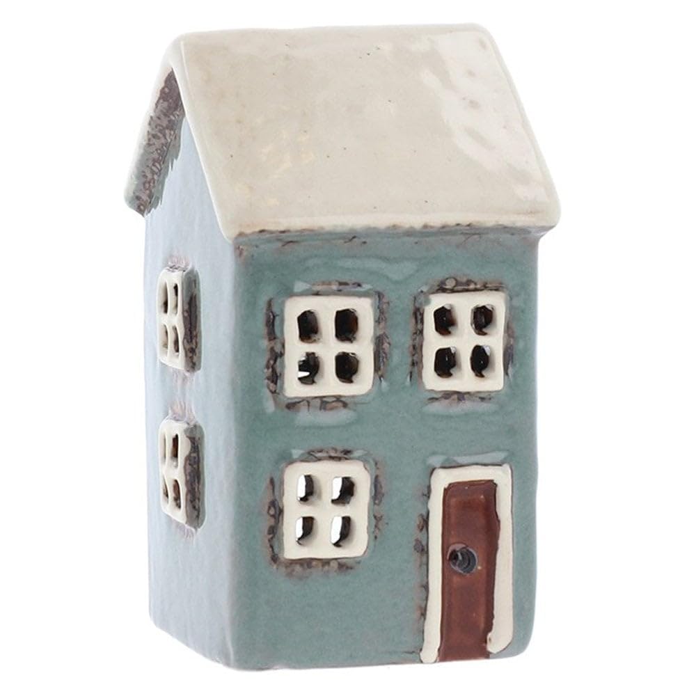Shudehill Giftware Village Pottery Aqua House Tealight Holder Ceramic Ornament