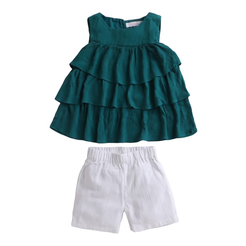 Hopscotch Girl's Rayon Blend Solid Blouse And Shorts Set