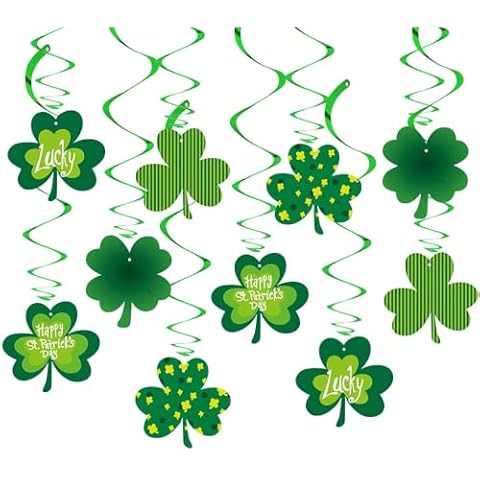 ximoogoooz St. Patricks Day Hanging Swirls 10pcs Good Luck Clover Decorative Hanging Swirls Shamrock Clover Hanging Decoration Streamers for Spring Lucky Irish Day St Patrick's Day Party Supplies Cover