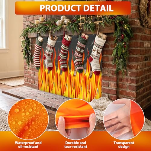 Image of Kochorie 100 Ft x 54 Inch Halloween Flame Party Tablecloth Roll with Cutter Box Waterproof Plastic Fake Fire Table Cover for Halloween Campfire Party Supplies Decorations
