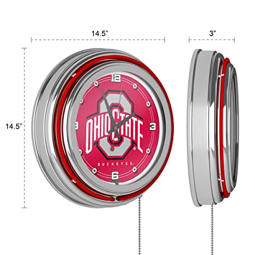 Neon Clock - Retro Ohio State University Logo Analog Wall Clock with Pull Chain - For Kitchen, Garage, Game Room, or Home Bar by Trademark Gameroom