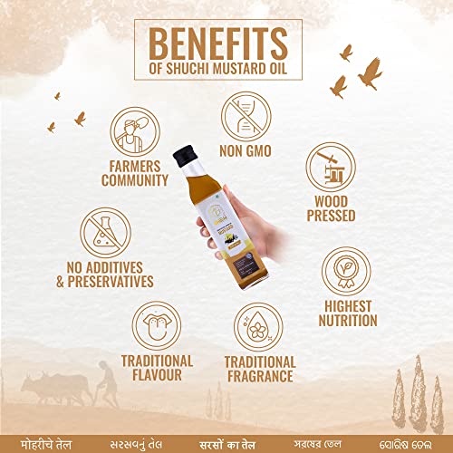 Image of SHUCHI WOOD PRESSED MUSTARD OIL - 250 ML I ORGANIC COLD PRESSED MUSTARD OIL WITH NO PRESERVATIVES I VIRGIN & NATURAL HEALTHY COOKING OIL EXTRACTED USING LAKDI GHANI /KACCHI GHANI /CHEKKU METHOD.