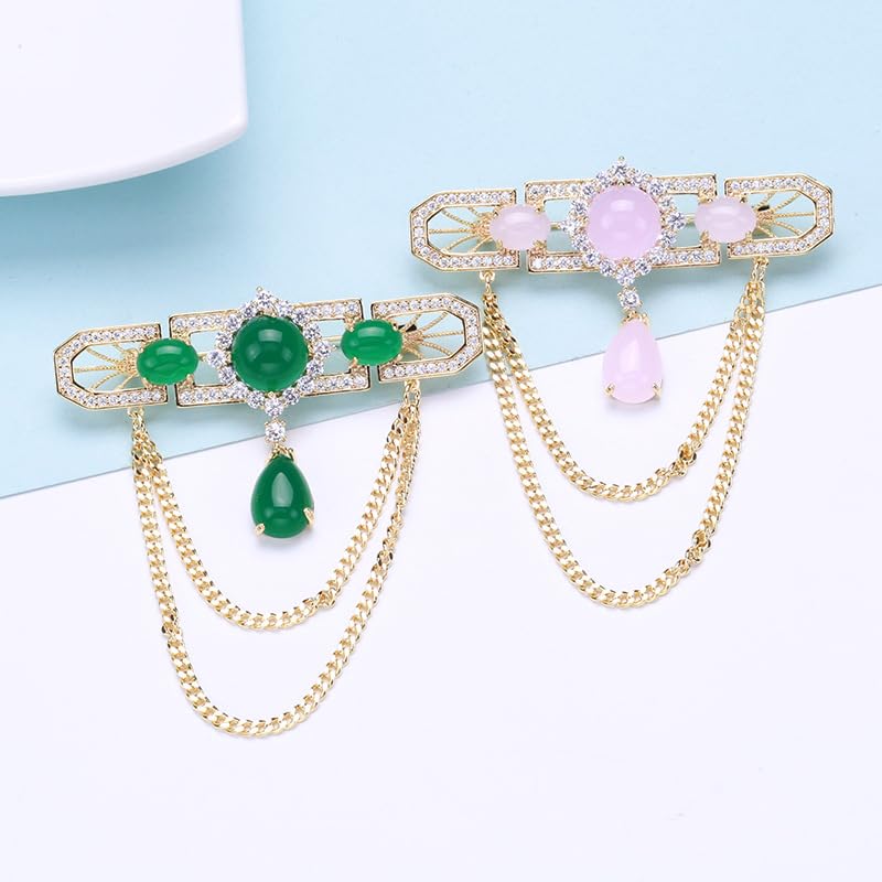 Ramillete medallón verde accesorio elegante con borla de moda 5