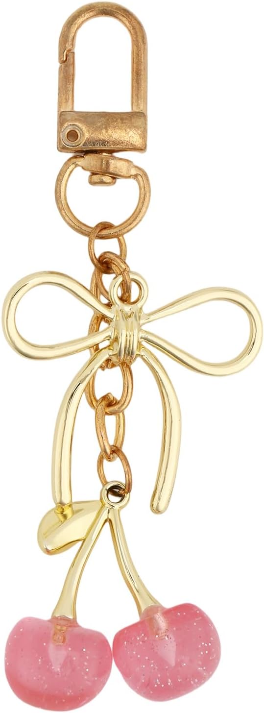 Cherry Keychain for Women, Gold Key Ring with Bow & Cherry Pendant Adorable Bag Charm Stylish Aesthetic Key Chain Gifts for Handbags Bag Purse Car Accessories