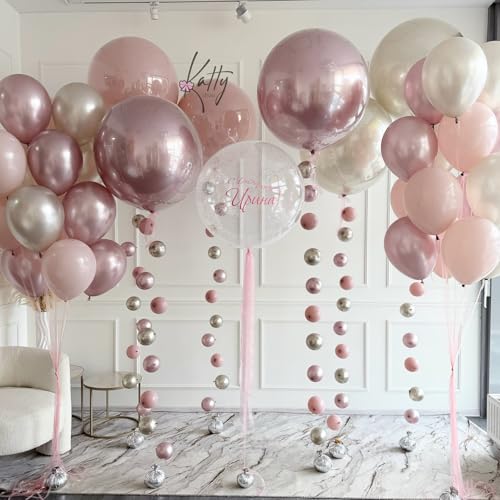 Image of White Pink Gold Balloons Set, 12 Inch Double Stuffed Pearl White Sand Blush Pale Light Pink Apricot Champagne Gold Helium Balloon for Fairy Birthday Wedding Easter Baby Bridal Shower Party Decorations
