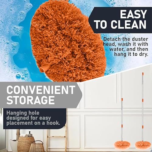 Image of Maxoshine Fan Cleaner Brush with Long Rod Flexible Fan Cleaning Mop Microfiber Dust Cleaner Foldable Duster Microfiber Duster for Cleaning of Home, Kitchen, Car (Orange+Yellow)