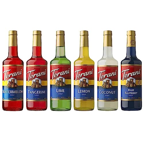 Summer Variety Syrup - Lemon, Lime, Coconut, Blue Raspberry, Watermelon & Tangerine Syrups For Italian Soda Flavor- 6 Pack #TOP18