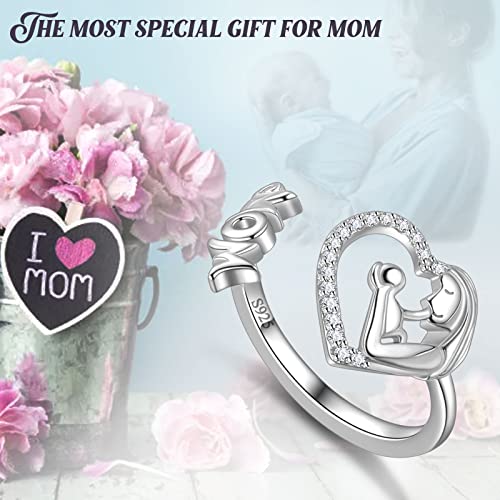 Adjustable Mom Rings 18K White Gold Over 925 Sterling Silver Mom Mother Ring Women Jewelry Gifts For Mum Mothers Day Gifts From Daughter Son Gift For Grandma Mother-To-Be New Mom Mother In Law Fr0067W #TOP6
