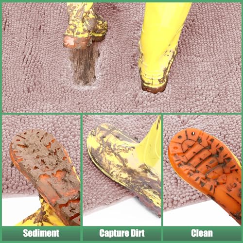 IM HOME Chenille Absorbent Outdoor Doormat 48" x 30", Washable Muddy Door Mats for Dog Non Slip Indoor Doormat Dog Mat for Muddy Paw Front Inside Doormats for Entryway Dusty Pink