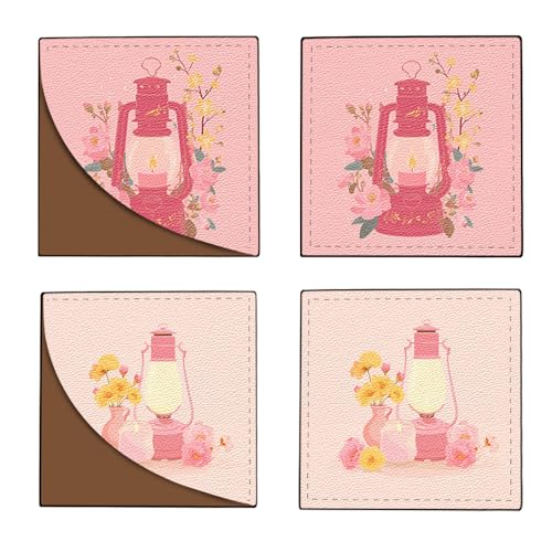 Image of 2Pcs Pink Floral Lantern Corner Bookmarks, Handmade PU Leather Page Markers, Vintage Flower Stationery Gift for Women, Teachers, Mom, Spring Summer Reading Accessories for Book Lovers 3.54 inch
