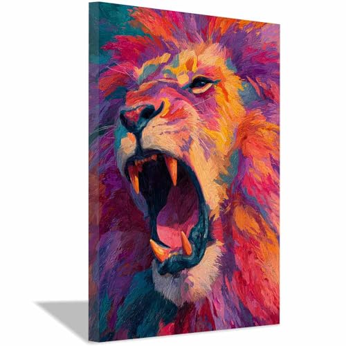 Lions rugissants colorés tableau HUYEEI pour une ambiance vibrante